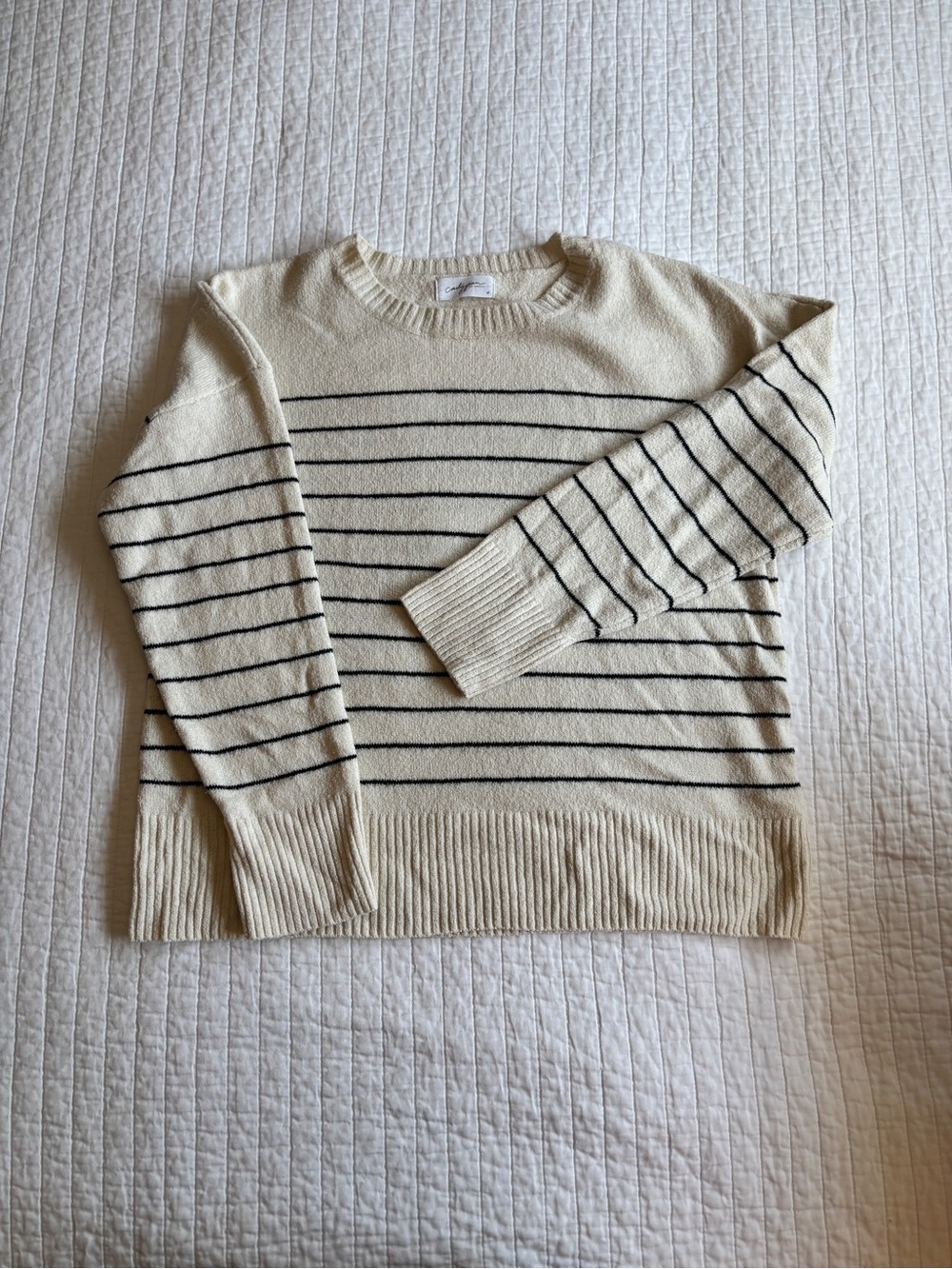 Carly Jean Los Angeles Cream Sweater with Black Stripes